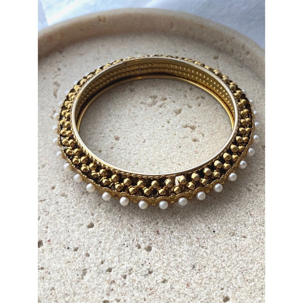 Gold Toned Pearl-Trim Bangle Bracelet